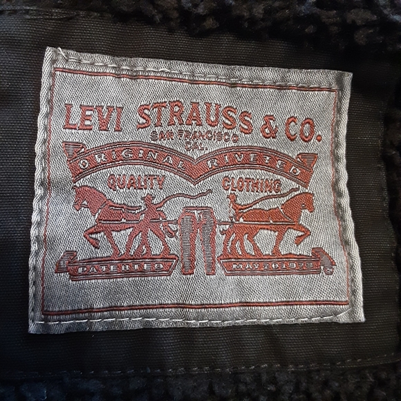 LEVI MILITARY SHERPA LINED TRUCKER ZIP UP BLACK DENIM JACKET MENS SIZE XXL - Picture 10 of 16